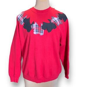 Vintage 80s Red Scottie Dog Applique Sweatshirt XL Plaid Preppy Holiday OOAK
